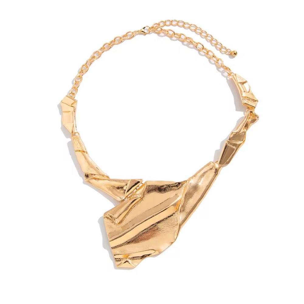 Necklace Brut Molten Metal Gold Freeform Panel Statement MY21